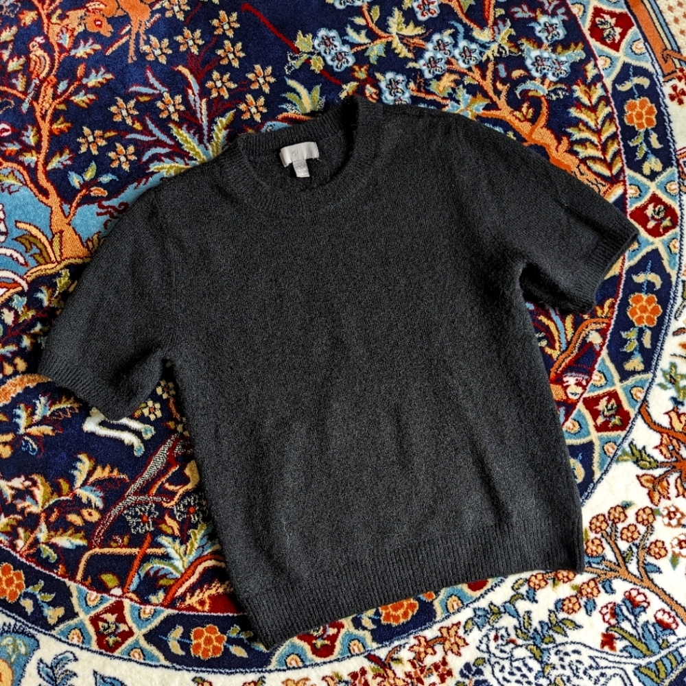 Black Wool Blend Top Short Sleeved